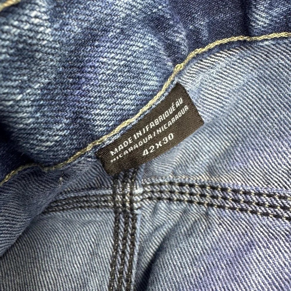 Dickies Jeans Mens 42x30 Blue Relaxed Straight Denim Carpenter Workwear Logo